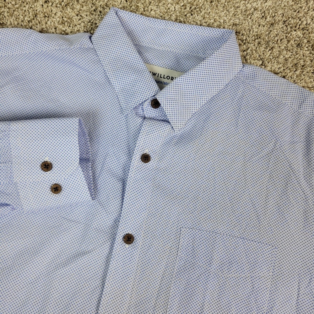 Twillory Untuckable Mens Large Blue White AOP Geometric‎ Button Down Long Sleeve